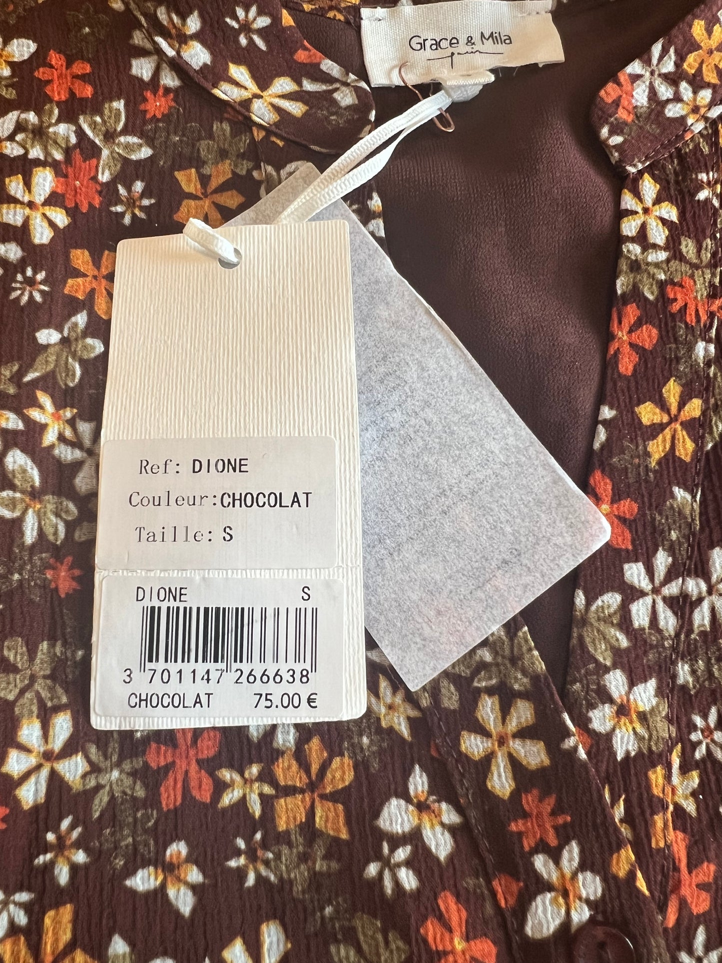 Dione - Robe longue à fleurs - Chocolat